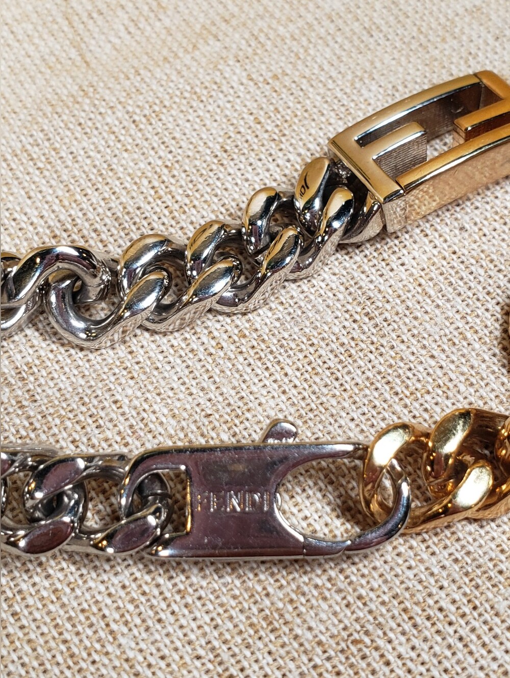 Fendi FF Two-Tone Chain Bracelet - Gold-Toned & Palladium - Excellent Condition - Picture 9 of 16